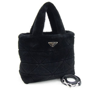 Prada Handbag Shearling Black